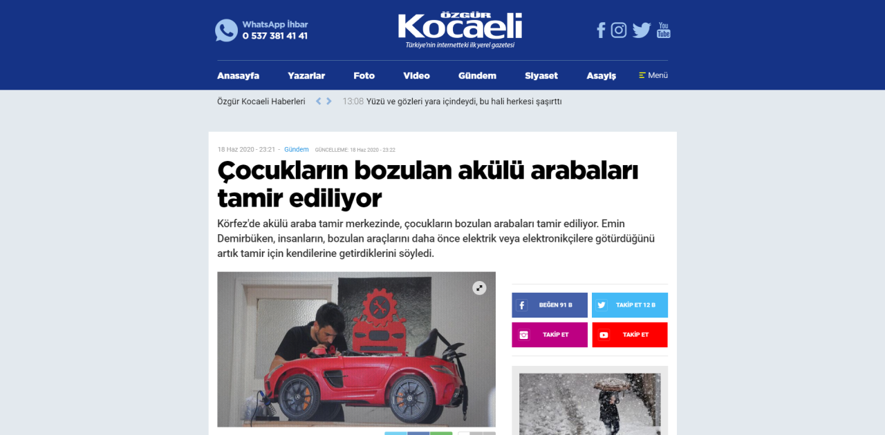 Çocukların bozulan akülü arabaları tamir ediliyor - Özgür Kocaeli Haber