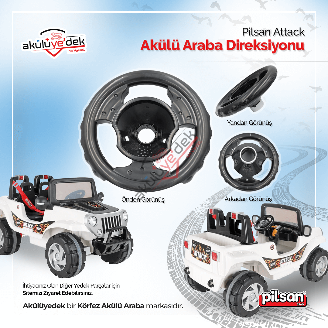 Pilsan Attack 12V Uzaktan Kumandalı Çift Kişilik Akülü Araba Direksiyonu
