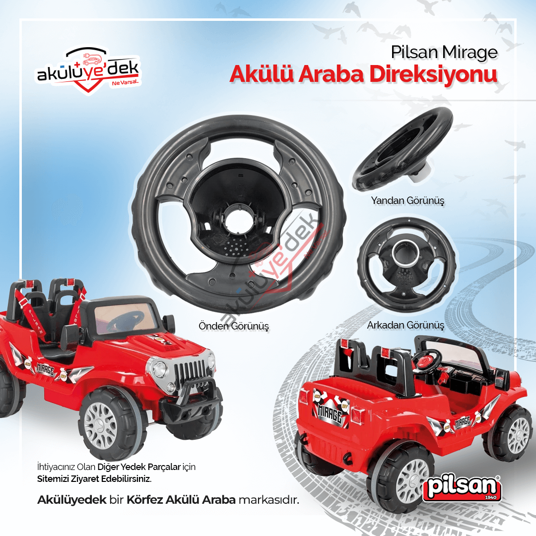 Pilsan Mirage 12V Çift Kişilik Akülü Araba Direksiyonu K7-C3