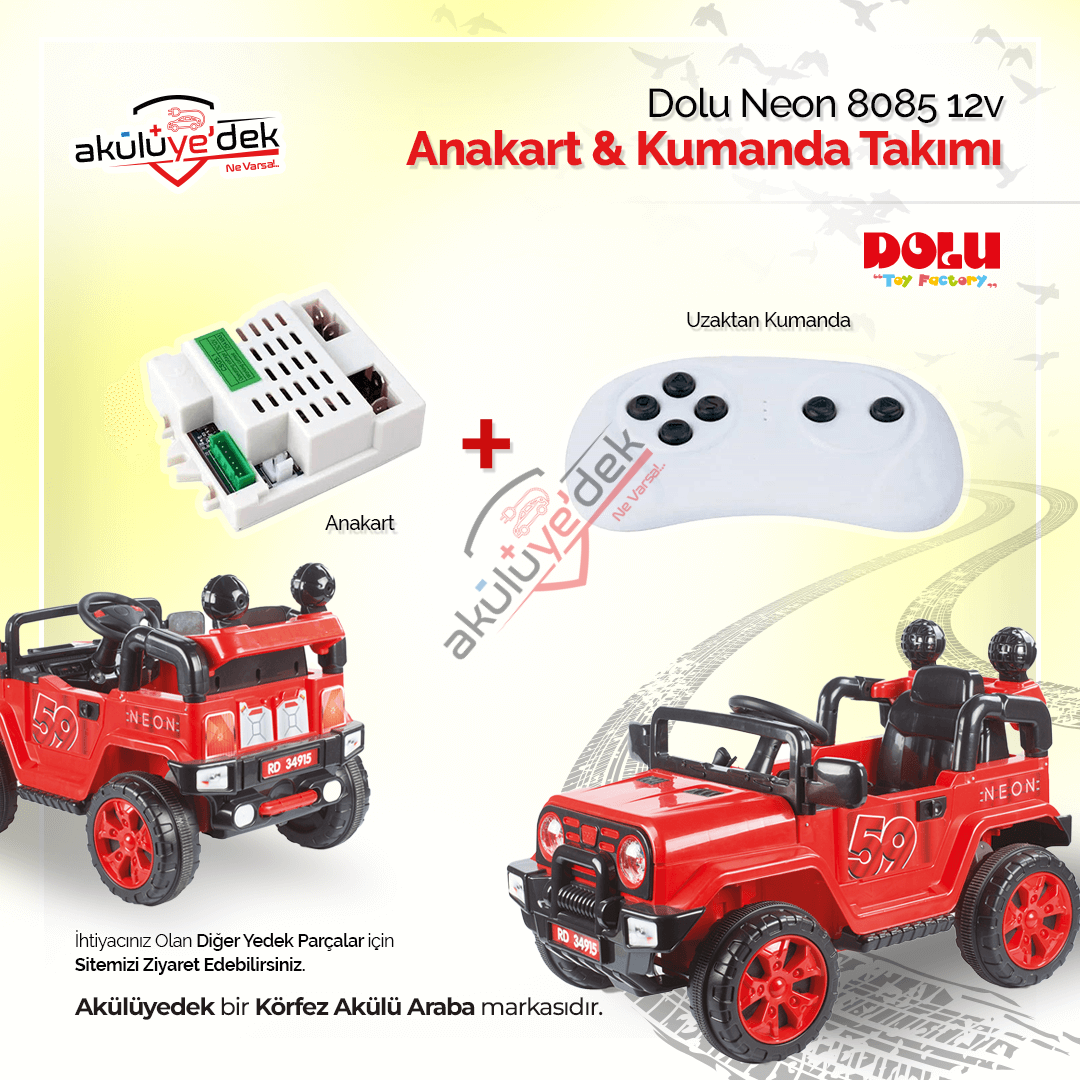 Dolu Neon 8085 12v Akülü Araba Anakart ve Kumanda Takımı CSR-12T-1A/ K7-B8