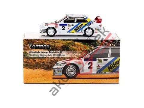 Tarmac Works 1/64 Mitsubishi Lancer Evolution III Hong Kong-Beijing Rally 1995 #2 Winner - GLOBAL64 T64G-050-95HKBR02