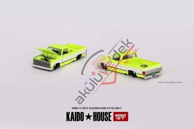 Mini GT Kaido House /112 Chevrolet Silverado Kaido Flo Yellow V1 Model Araba