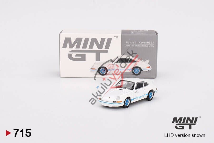 Mini GT 1/64 Porsche 911 Carrera RS 2.7 Grand Prix White with Blue Livery MGT00715