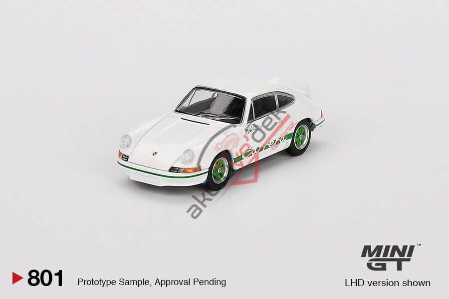 Mini GT 1/64 Porsche 911 Carrera RS 2.7 Grand Prix White with Green Livery - Blister Paket MGT00801-BL