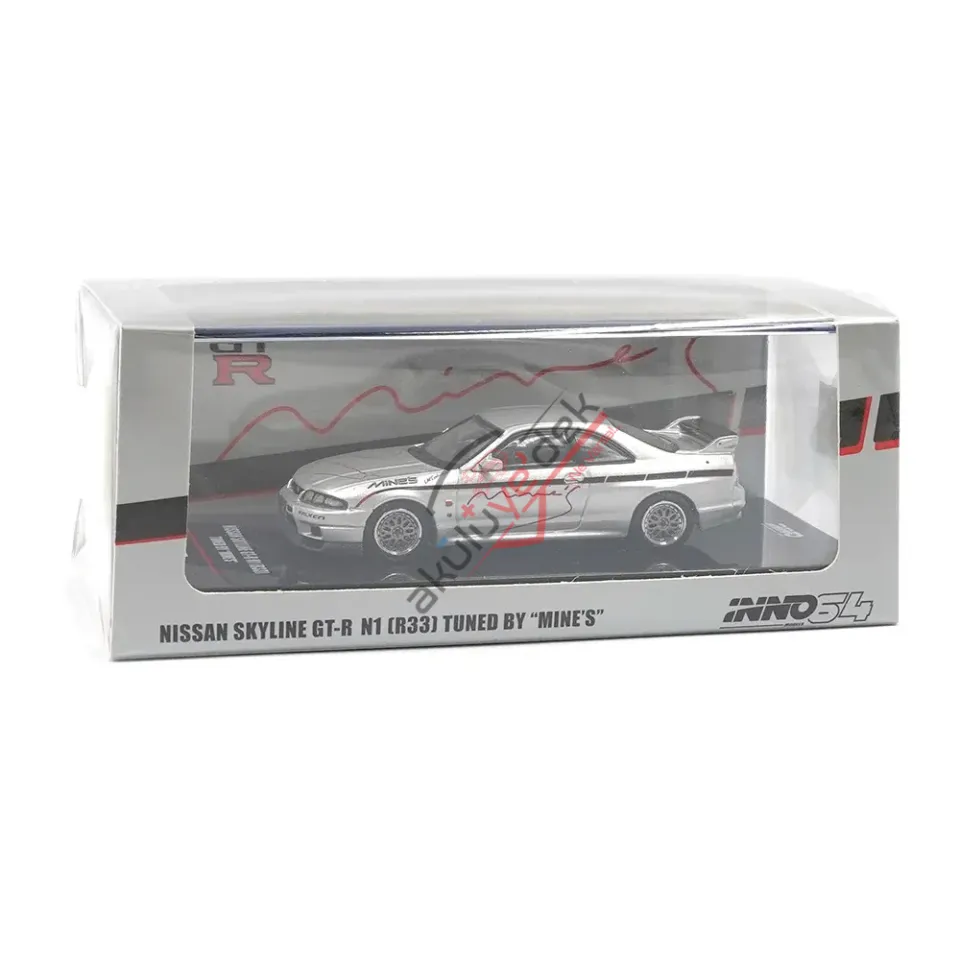 Inno 1/64 Nissan Skyline GT-R (R33) ''Tuned by Mine's'' Silver IN64-R33-MINES-S