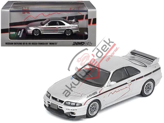 Inno 1/64 Nissan Skyline GT-R (R33) ''Tuned by Mine's'' Silver IN64-R33-MINES-S