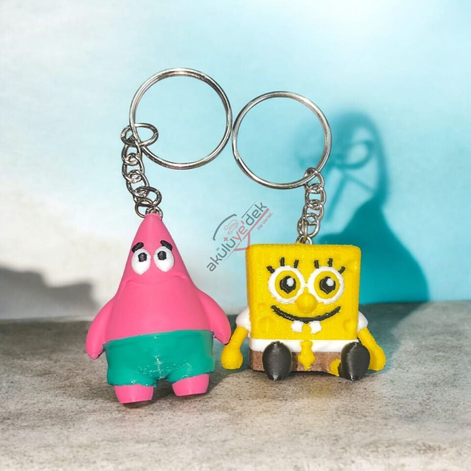 3D Anahtarlık Sünger Bob Kare Pantolon ve Patrick