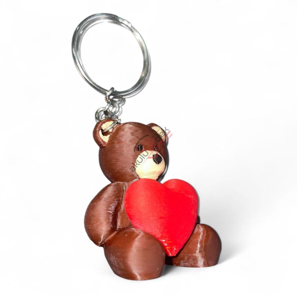 3D Anahtarlık Kalpli Ayıcık Figürü